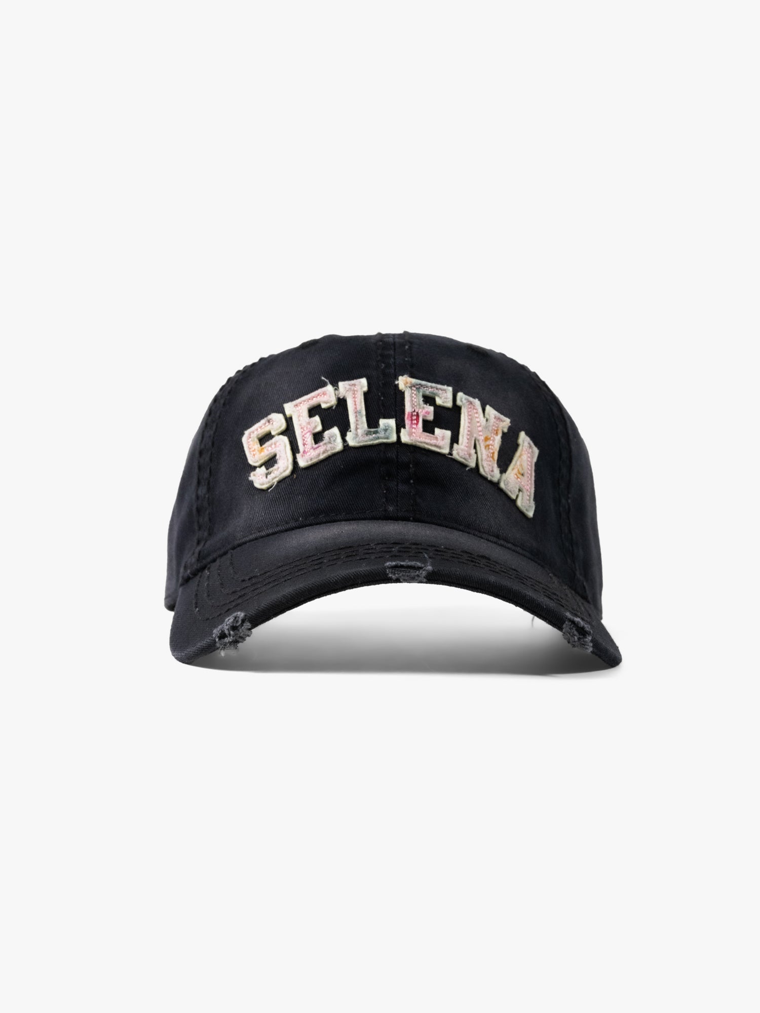 Selena Floral Black Distressed Cap