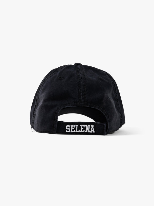 Selena Floral Black Distressed Cap